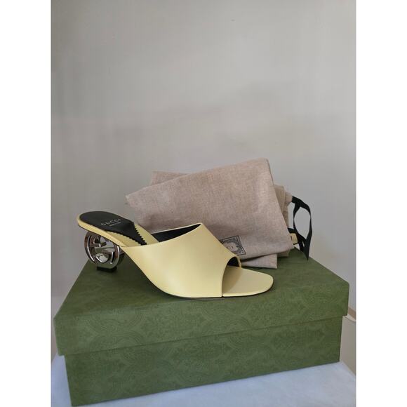 Gucci Yellow Leather Slide GG Logo Heels Size 39.5 - Picture 7 of 16